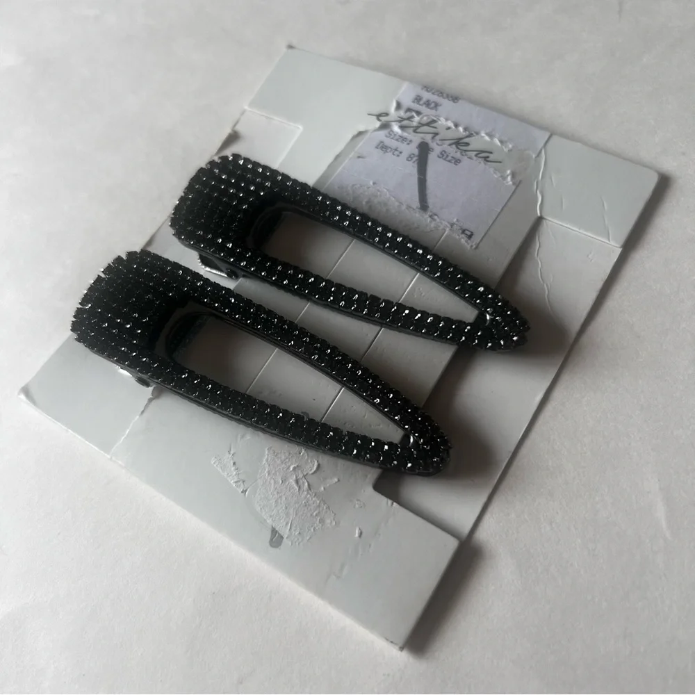 ETTIKA SET OF TWO LARGE HAIR CLIPS GUNMETAL WITH BLACK CRYSTALS NWT